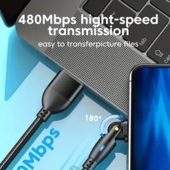 180 Elbow Data Cable Rotating Charging Cable QC3.0 Fast Charging Protocol 3A5A Current Suitable For Type-C Android Phones