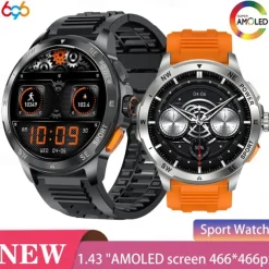696 AK77 Smart Watch 1.43 inch Smart Band Fitness Bracelet Bluetooth Pedometer Call Reminder Sleep Tracker Compatible with Android iOS Women Men Hands-Free Calls Message Reminder Camera Control IP 67