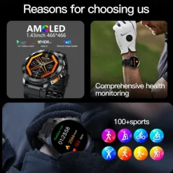 696 AK77 Smart Watch 1.43 inch Smart Band Fitness Bracelet Bluetooth Pedometer Call Reminder Sleep Tracker Compatible with Android iOS Women Men Hands-Free Calls Message Reminder Camera Control IP 67