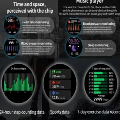 696 AK75 Smart Watch 1.85 inch Smart Band Fitness Bracelet Bluetooth Pedometer Call Reminder Sleep Tracker Compatible with Android iOS Men Hands-Free Calls Message Reminder Step Tracker IPX-0 52mm