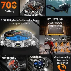 696 AK75 Smart Watch 1.85 inch Smart Band Fitness Bracelet Bluetooth Pedometer Call Reminder Sleep Tracker Compatible with Android iOS Men Hands-Free Calls Message Reminder Step Tracker IPX-0 52mm