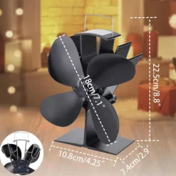 4 Blade Wood Stove Fan, Heat Powered Fireplace Fan for Efficient Warm Air Circulation, Silent Operation Stove Accessories for Log/Wood Stove, Durable Design