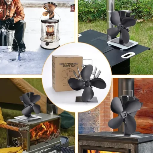 4 Blade Wood Stove Fan, Heat Powered Fireplace Fan for Efficient Warm Air Circulation, Silent Operation Stove Accessories for Log/Wood Stove, Durable Design