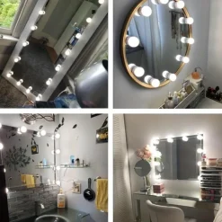 10 Bulbs 3 Colours LED Make Up Mirror Light Bulbs USB Vanity Makeup Mirror Lights Bathroom Dressing Table Lighting Dimmable LED Wall Lamp