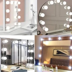 10 Bulbs 3 Colours LED Make Up Mirror Light Bulbs USB Vanity Makeup Mirror Lights Bathroom Dressing Table Lighting Dimmable LED Wall Lamp