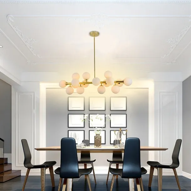 16 Bulbs 90cm(35.4") LED Gold Pendant Light Metal Glass Sputnik Electroplated 3.9" Lampshades Molecular Nordic Chandelier for Home Bedroom Kitchen