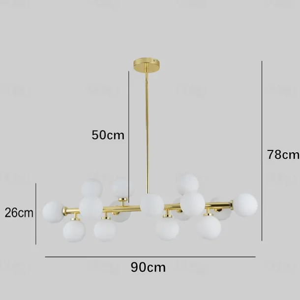 16 Bulbs 90cm(35.4") LED Gold Pendant Light Metal Glass Sputnik Electroplated 3.9" Lampshades Molecular Nordic Chandelier for Home Bedroom Kitchen