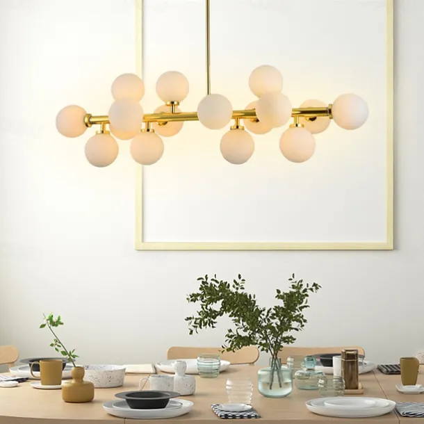 16 Bulbs 90cm(35.4") LED Gold Pendant Light Metal Glass Sputnik Electroplated 3.9" Lampshades Molecular Nordic Chandelier for Home Bedroom Kitchen