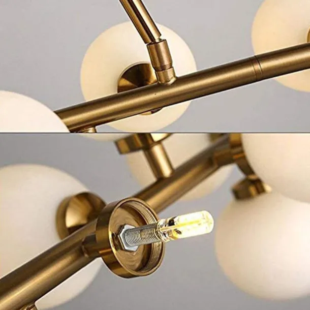 16 Bulbs 90cm(35.4") LED Gold Pendant Light Metal Glass Sputnik Electroplated 3.9" Lampshades Molecular Nordic Chandelier for Home Bedroom Kitchen