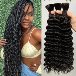 3 Bundle Of Human Hair Natural Color No Weft Remy Bulk Hair Deep Wave Huamn Hair 10-28 Inches