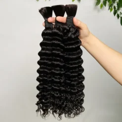 3 Bundle Of Human Hair Natural Color No Weft Remy Bulk Hair Deep Wave Huamn Hair 10-28 Inches