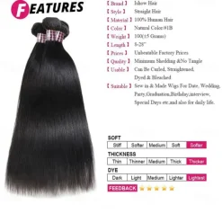 3 Bundles Hair Weaves Brazilian Human Hair Straight Hair Human Hair Extensions 8-28 Inch