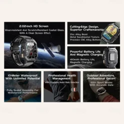 696 C28 Smart Watch 2.02 inch Smart Band Fitness Bracelet Bluetooth Pedometer Call Reminder Sleep Tracker Compatible with Android iOS Men Hands-Free Calls Message Reminder IP 67 42mm Watch Case