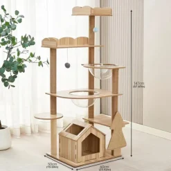 57.87" Cat Tree/Cat Tree House and Towers for Large Cat/Cat Climbing Tree with Cat Condo/Cat Tree Scratching Post/Multi-Level Large Cat Tree