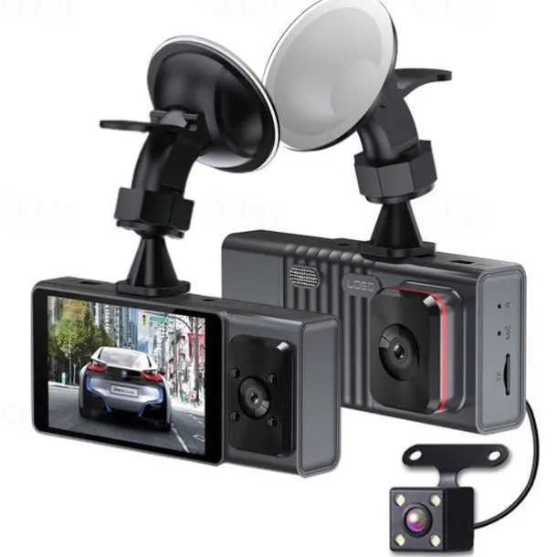 3 Channel Dash Cam Front And Rear Inside 1080P Dash IR Night Vision Loop Recording Car DVR Camera With 3 Inch IPS Screen 3 Cameras Car Dashcam