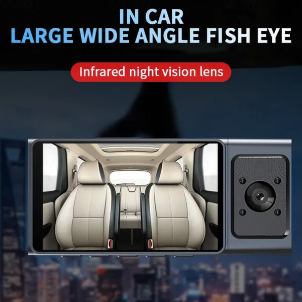 3 Channel Dash Cam Front And Rear Inside 1080P Dash IR Night Vision Loop Recording Car DVR Camera With 3 Inch IPS Screen 3 Cameras Car Dashcam
