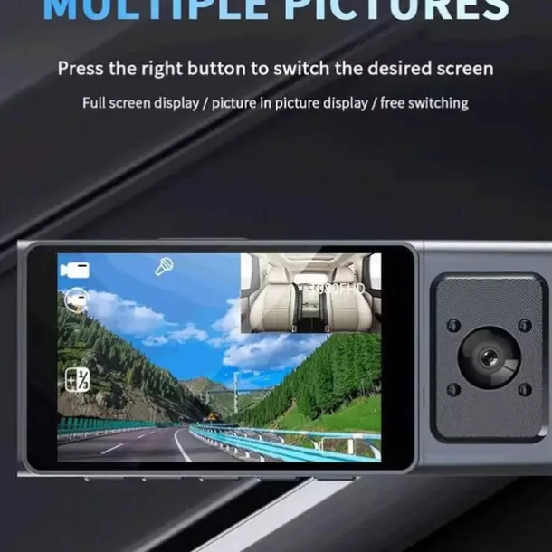 3 Channel Dash Cam Front And Rear Inside 1080P Dash IR Night Vision Loop Recording Car DVR Camera With 3 Inch IPS Screen 3 Cameras Car Dashcam