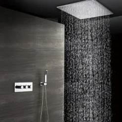 580*500 Chrome Shower Faucets Sets Complete with Stainless Steel Shower Head and Solid Brass Handshower Ceiling Mounted Rainfall Shower Head System Contain Shower Faucet Rough-in Valve Body and Trim