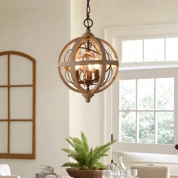 30 cm Globe Design Chandelier LED Pendant Light Wood Industrial Painted Finishes Vintage Country 220-240V