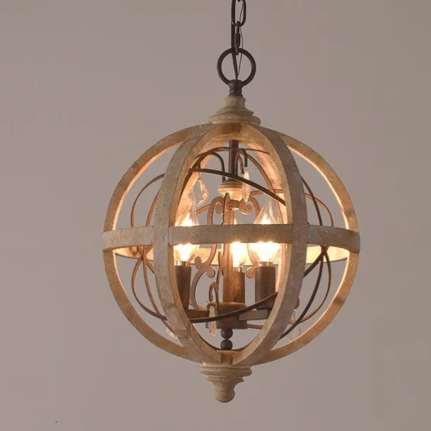 30 cm Globe Design Chandelier LED Pendant Light Wood Industrial Painted Finishes Vintage Country 220-240V
