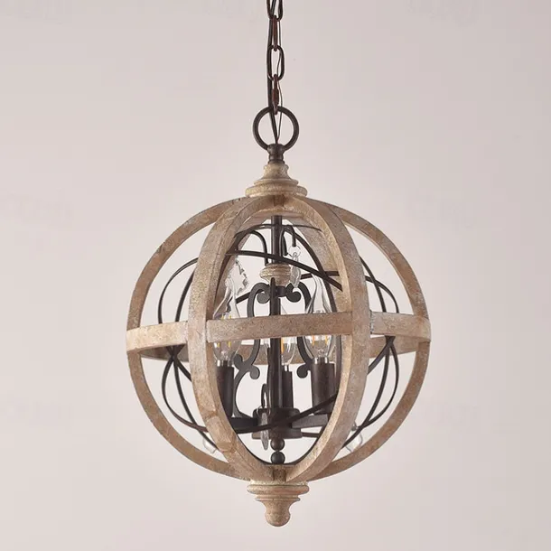 30 cm Globe Design Chandelier LED Pendant Light Wood Industrial Painted Finishes Vintage Country 220-240V