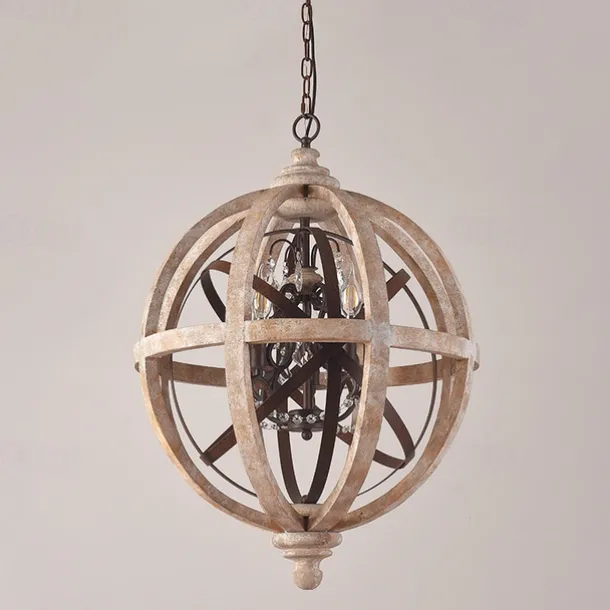 30 cm Globe Design Chandelier LED Pendant Light Wood Industrial Painted Finishes Vintage Country 220-240V