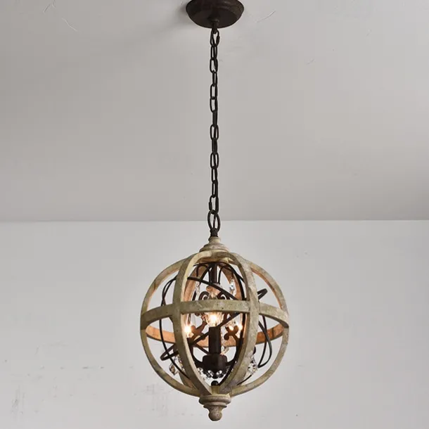 30 cm Globe Design Chandelier LED Pendant Light Wood Industrial Painted Finishes Vintage Country 220-240V