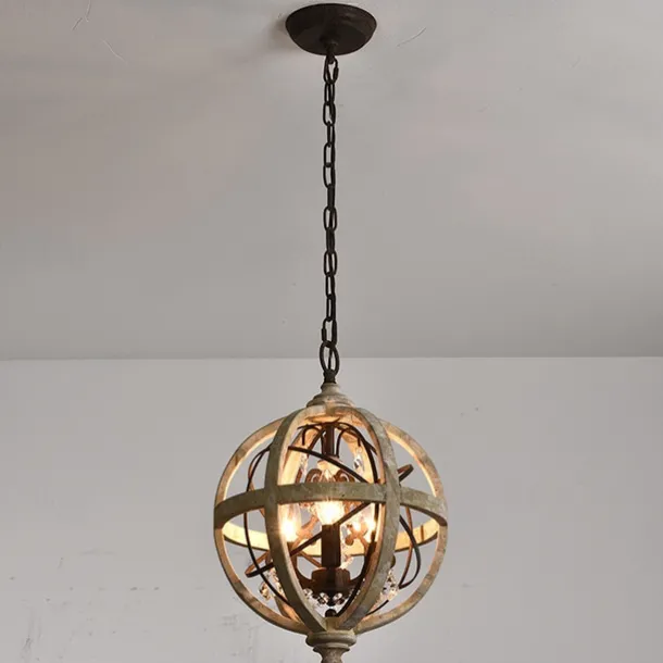30 cm Globe Design Chandelier LED Pendant Light Wood Industrial Painted Finishes Vintage Country 220-240V