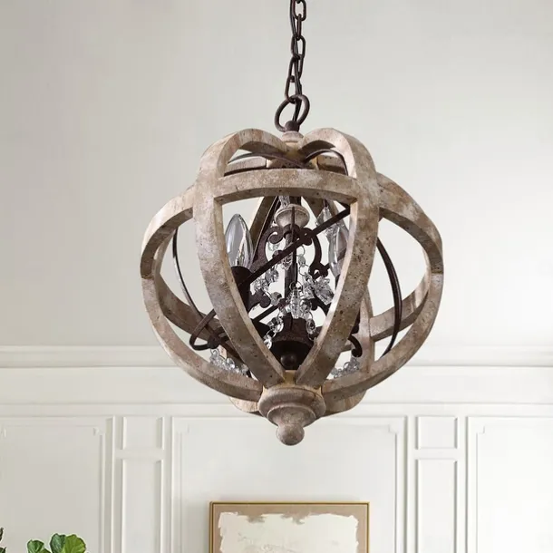 30 cm Globe Design Chandelier LED Pendant Light Wood Industrial Painted Finishes Vintage Country 220-240V
