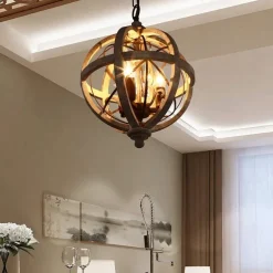 30 cm Globe Design Chandelier LED Pendant Light Wood Industrial Painted Finishes Vintage Country 220-240V