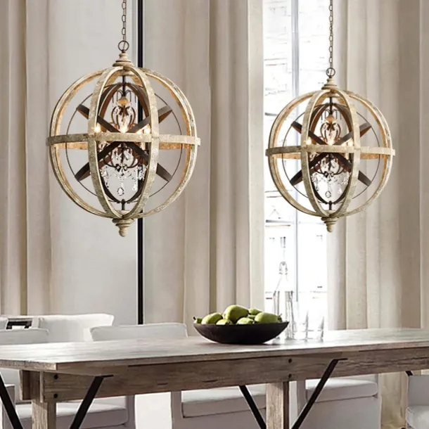 30 cm Globe Design Chandelier LED Pendant Light Wood Industrial Painted Finishes Vintage Country 220-240V