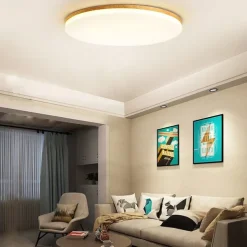 26/38/48 cm LED Ceiling Light Nordic Wood Round Design Flush Mount Lights Nature Inspired 110-120V 220-240V