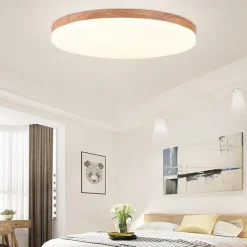 26/38/48 cm LED Ceiling Light Nordic Wood Round Design Flush Mount Lights Nature Inspired 110-120V 220-240V