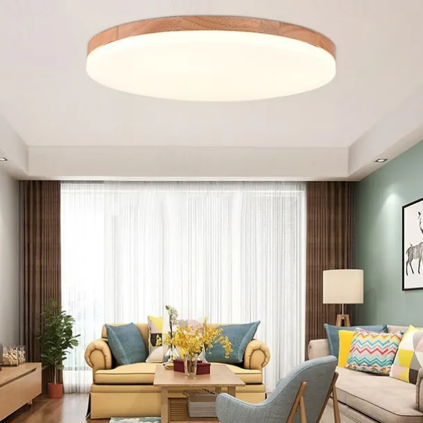 26/38/48 cm LED Ceiling Light Nordic Wood Round Design Flush Mount Lights Nature Inspired 110-120V 220-240V