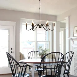 88 cm LED Pendant Light 6 Light Candle Style Industrial Iron for Dining Room, Living Room, Kitchen Black Modern Traditional / Classic 220-240V