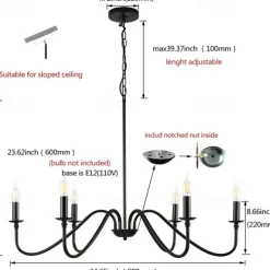 88 cm LED Pendant Light 6 Light Candle Style Industrial Iron for Dining Room, Living Room, Kitchen Black Modern Traditional / Classic 220-240V