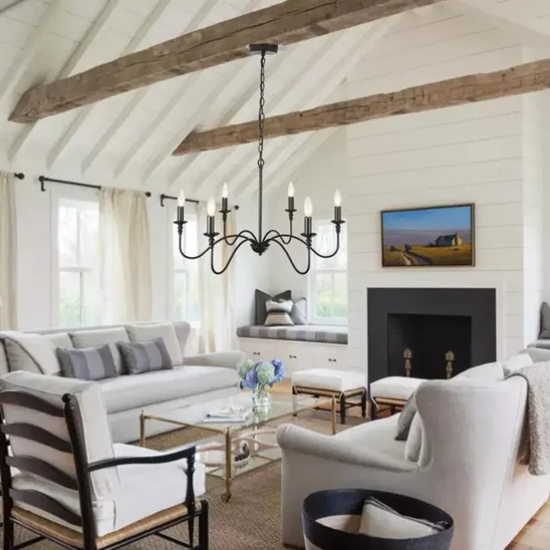 88 cm LED Pendant Light 6 Light Candle Style Industrial Iron for Dining Room, Living Room, Kitchen Black Modern Traditional / Classic 220-240V