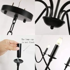 88 cm LED Pendant Light 6 Light Candle Style Industrial Iron for Dining Room, Living Room, Kitchen Black Modern Traditional / Classic 220-240V