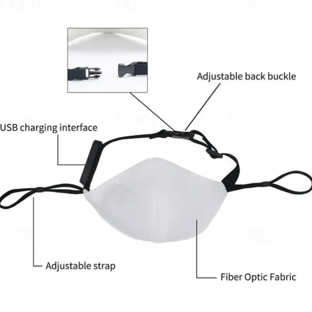 7 Color Lights Face Mask LED Light Up Carnival Rechargeable Glow Luminous Dust Mask for Party Dance Rave