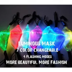 7 Color Lights Face Mask LED Light Up Carnival Rechargeable Glow Luminous Dust Mask for Party Dance Rave