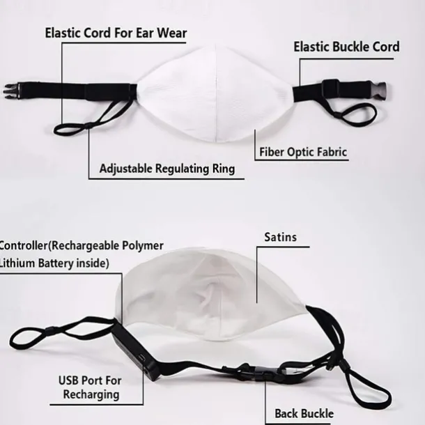 7 Color Lights Face Mask LED Light Up Carnival Rechargeable Glow Luminous Dust Mask for Party Dance Rave