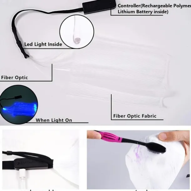 7 Color Lights Face Mask LED Light Up Carnival Rechargeable Glow Luminous Dust Mask for Party Dance Rave