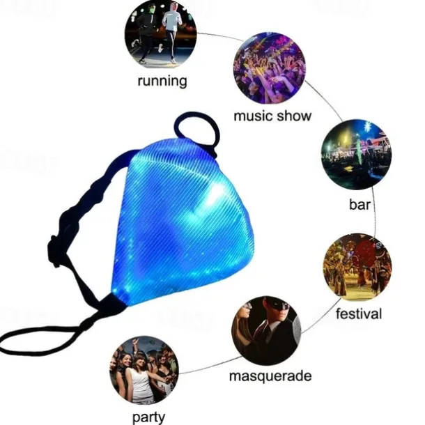 7 Color Lights Face Mask LED Light Up Carnival Rechargeable Glow Luminous Dust Mask for Party Dance Rave