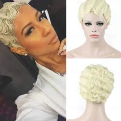 7 Colors Women Black Blonde Golden Brown Pink Blue Wine Red Short Finger Wave Curly Wigs Nuna Wigs Janet Collection Halloween Wigs