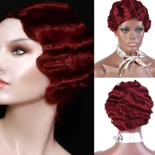 7 Colors Women Black Blonde Golden Brown Pink Blue Wine Red Short Finger Wave Curly Wigs Nuna Wigs Janet Collection Halloween Wigs