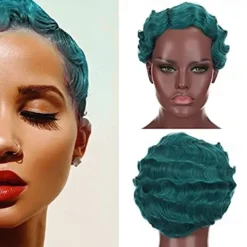 7 Colors Women Black Blonde Golden Brown Pink Blue Wine Red Short Finger Wave Curly Wigs Nuna Wigs Janet Collection Halloween Wigs