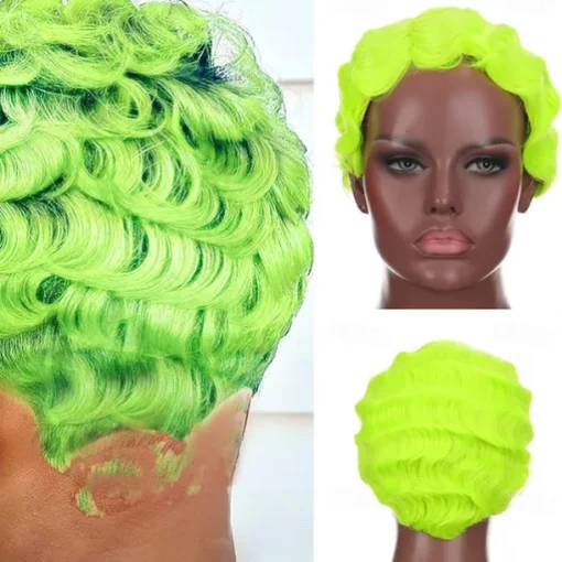 7 Colors Women Black Blonde Golden Brown Pink Blue Wine Red Short Finger Wave Curly Wigs Nuna Wigs Janet Collection Halloween Wigs