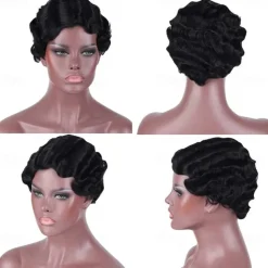 7 Colors Women Black Blonde Golden Brown Pink Blue Wine Red Short Finger Wave Curly Wigs Nuna Wigs Janet Collection Halloween Wigs