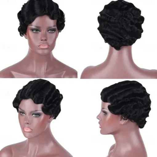 7 Colors Women Black Blonde Golden Brown Pink Blue Wine Red Short Finger Wave Curly Wigs Nuna Wigs Janet Collection Halloween Wigs