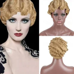 7 Colors Women Black Blonde Golden Brown Pink Blue Wine Red Short Finger Wave Curly Wigs Nuna Wigs Janet Collection Halloween Wigs